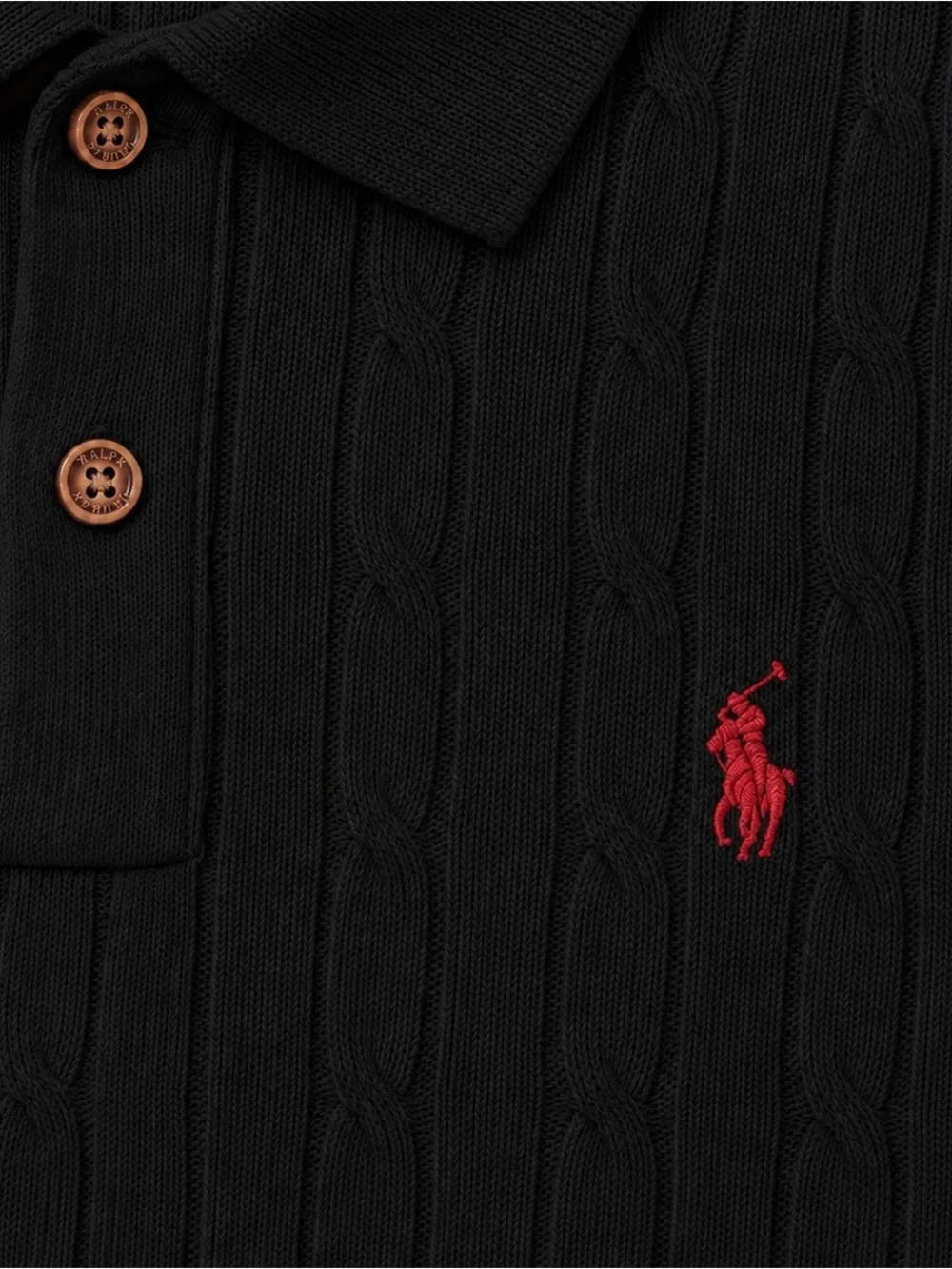 Ralph Lauren Black Cable Knit Polo with Red Pony